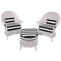 Pair of Deco Arm Chairs and Stool