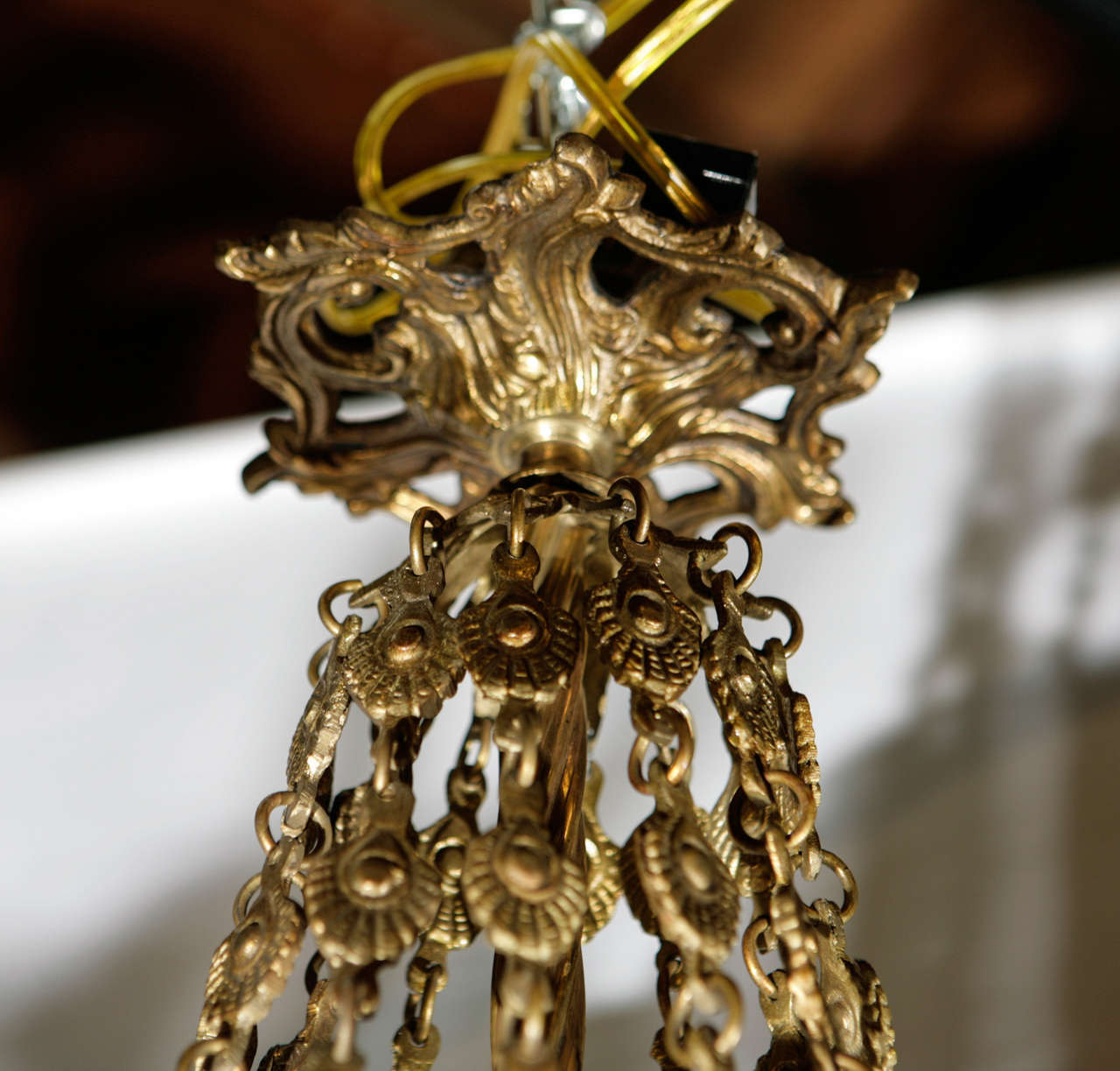 20th Century Bell Shaped Art Glass & Brass Chandelier