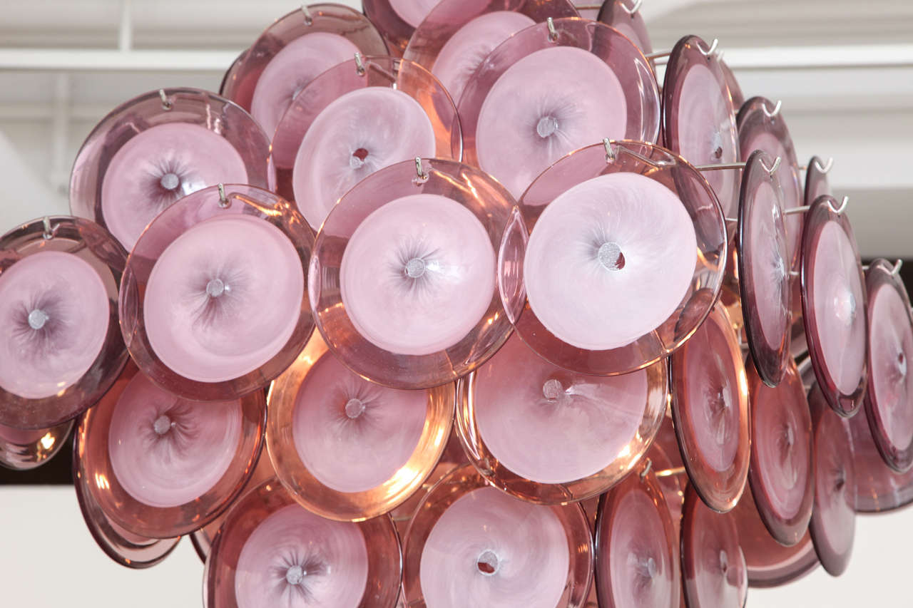 Italian Large Amethyst and White Murano Disc Chandelier (36
