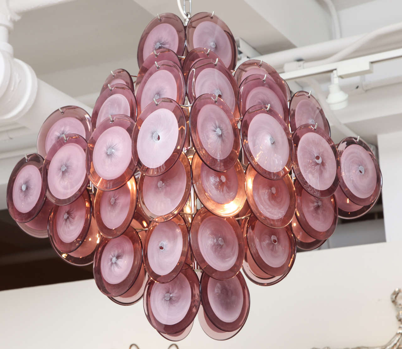 20th Century Large Amethyst and White Murano Disc Chandelier (36