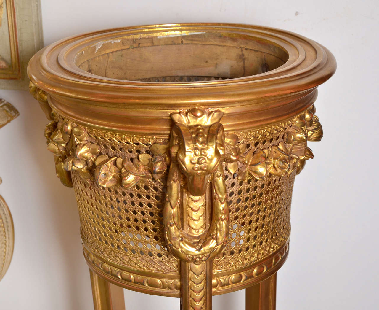 French Gorgeous Gilded  Wood And Canned Jardiniere For Sale