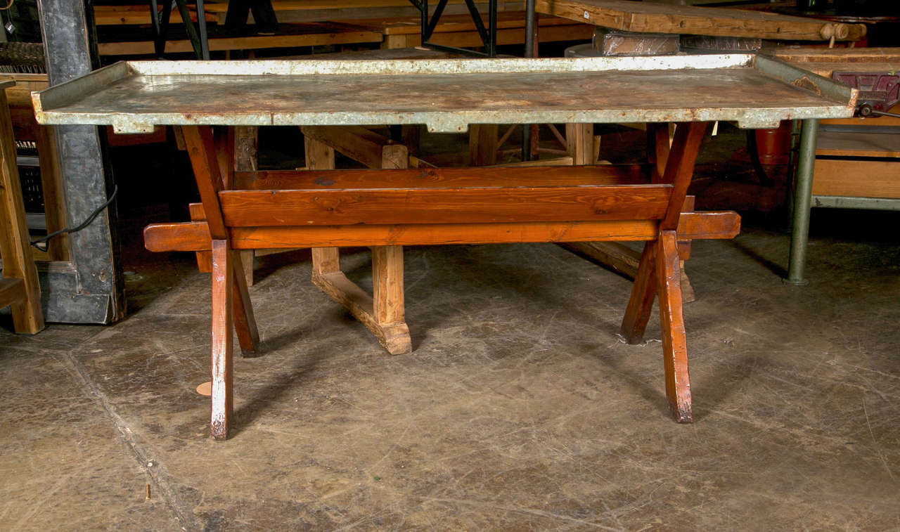 Belgian Zinc Top/trestle Base Florist's Table, C. 1900-20