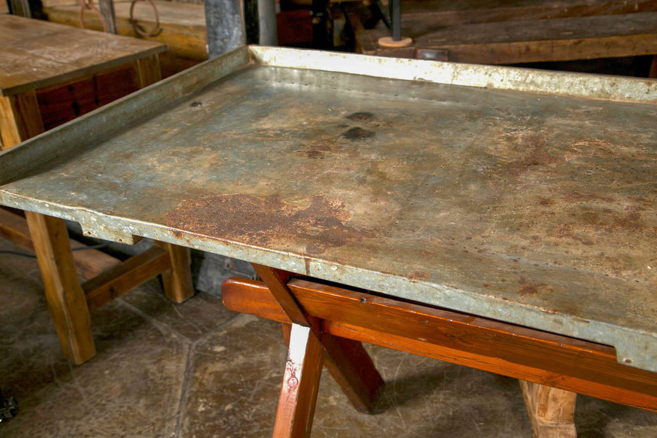 Belgian Zinc Top/trestle Base Florist's Table, C. 190020 at 1stdibs