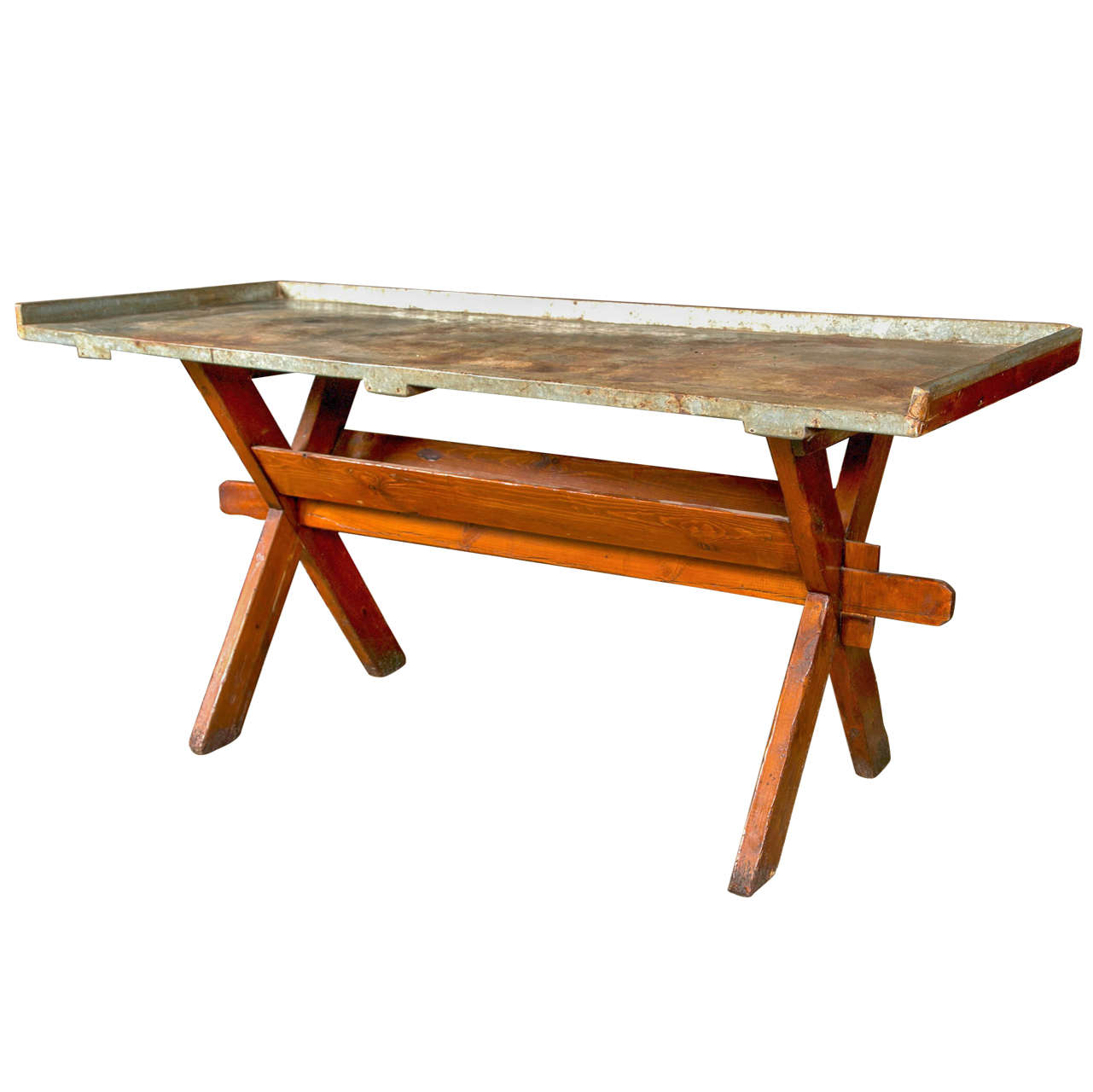 Belgian Zinc Top/trestle Base Florist's Table, C. 190020 at 1stDibs