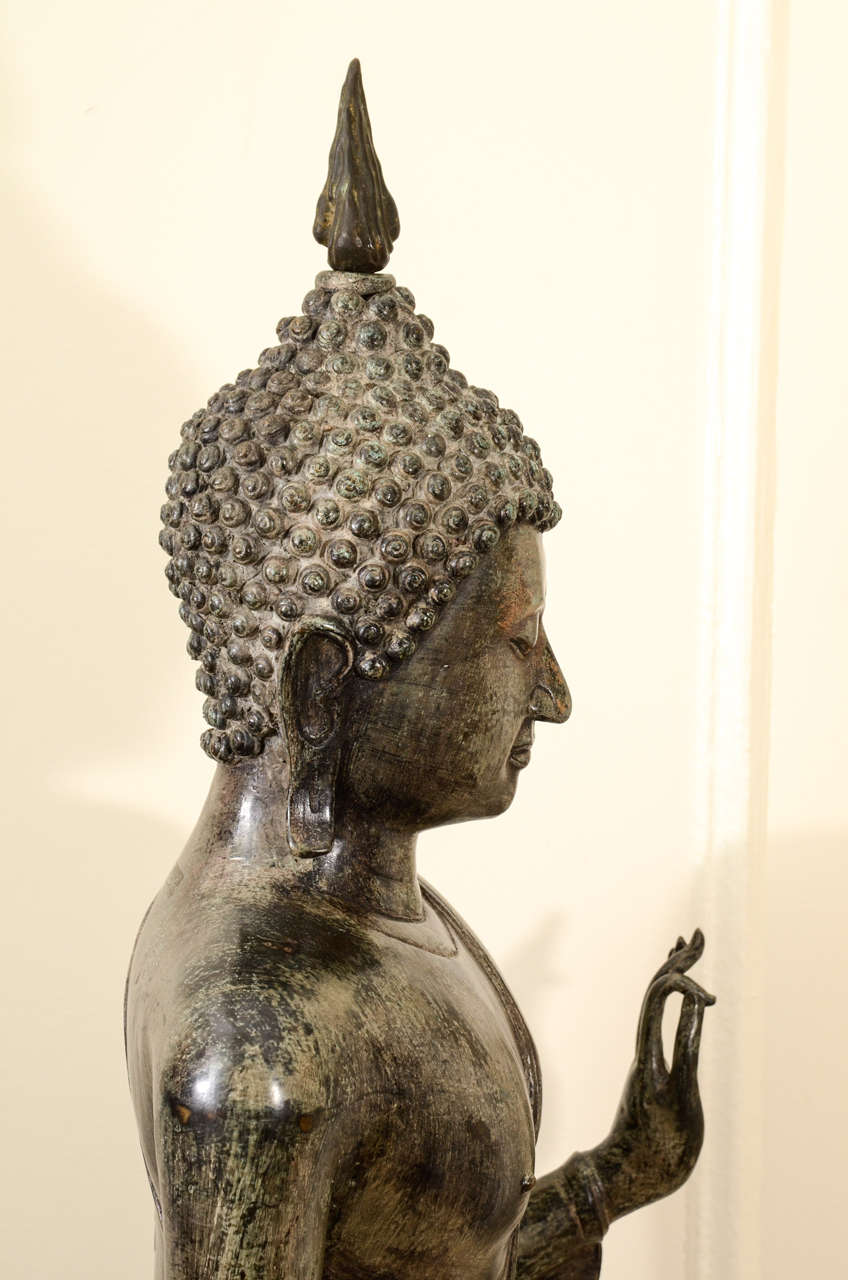 Cambodian Bronze Walking Buddha Statue For Sale 5