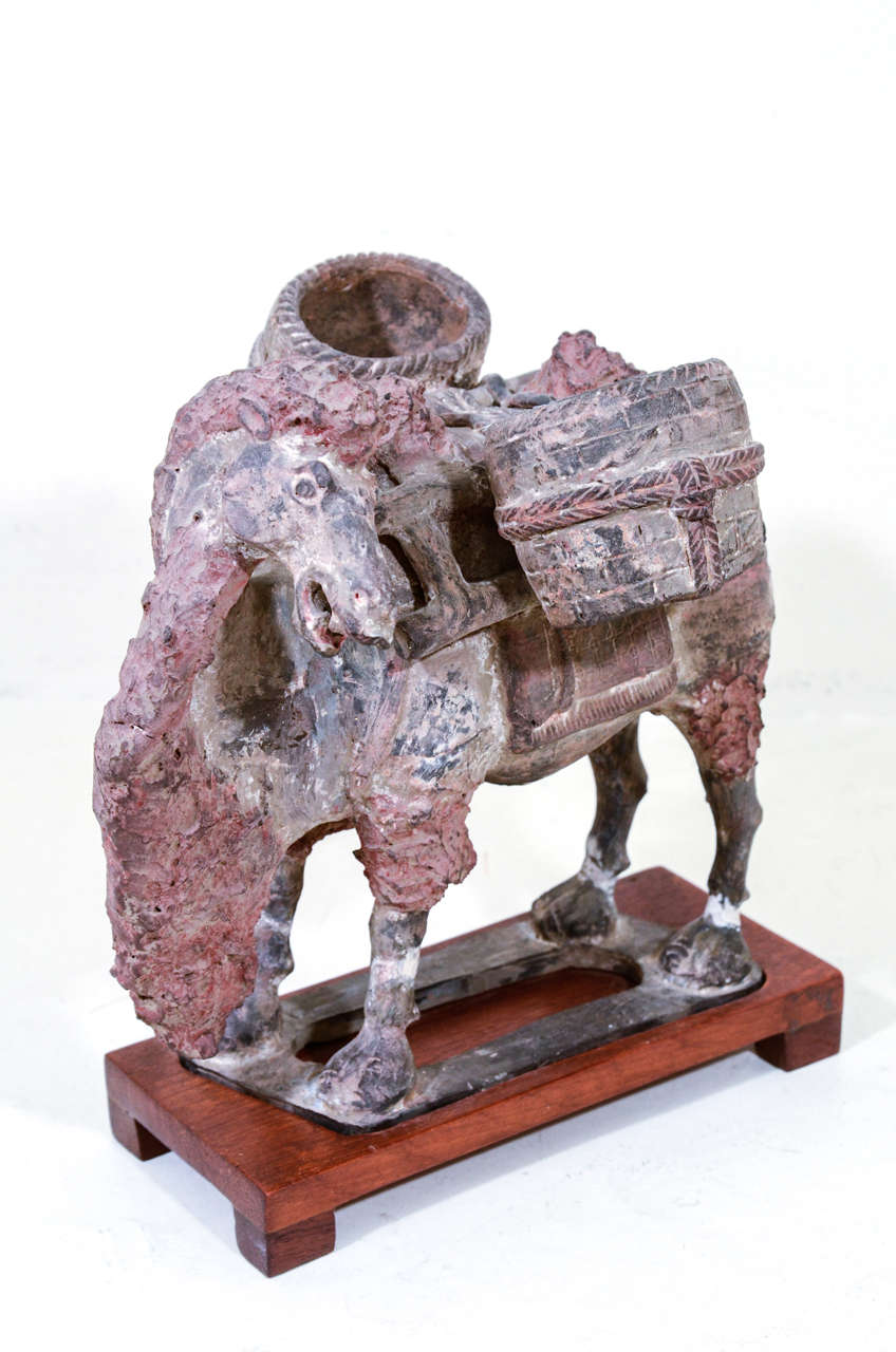 Tang Ceramic Camel on Wood Stand