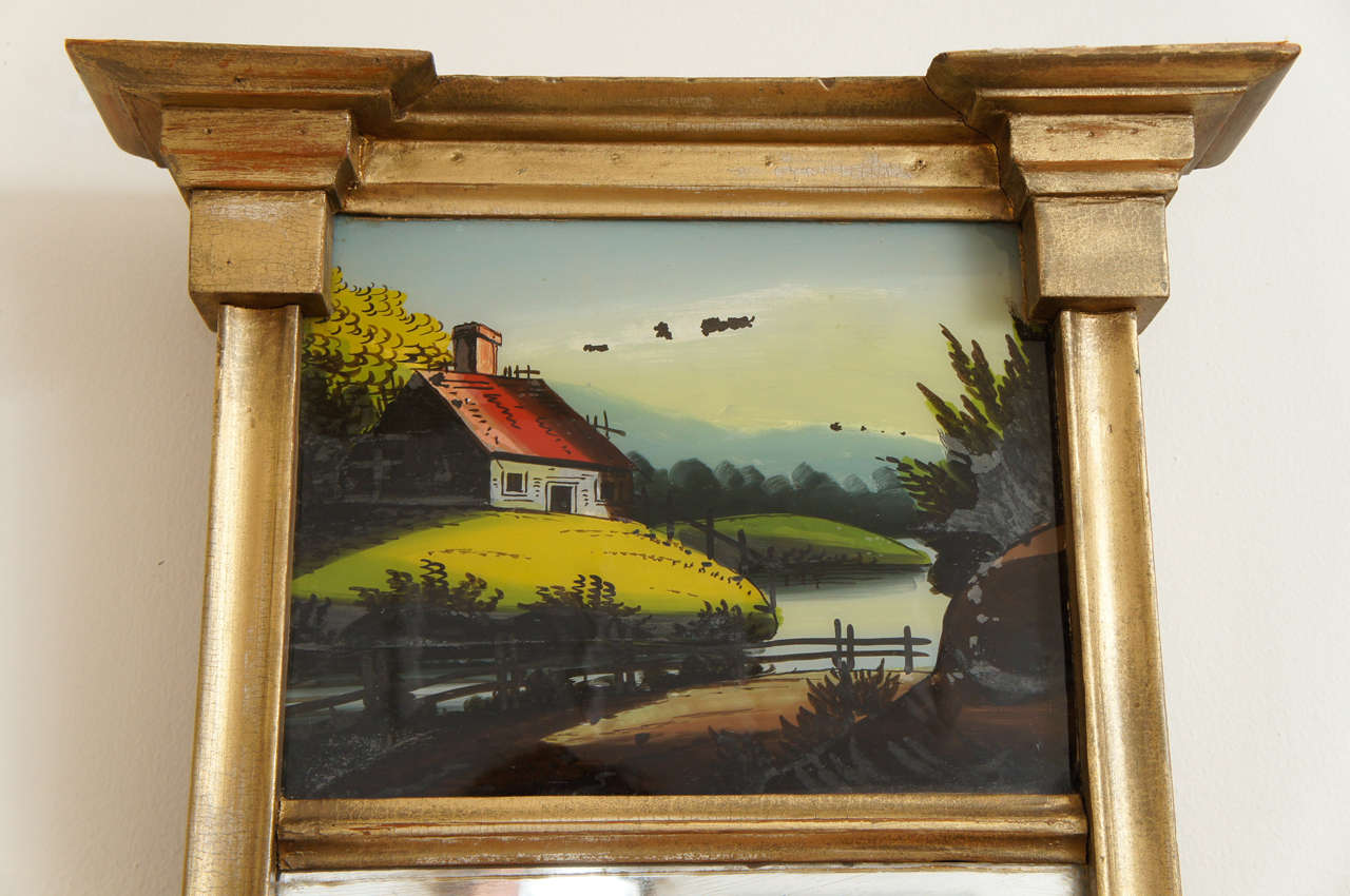 American Mirror, Hudson Valley NY, with reverse painting on glass