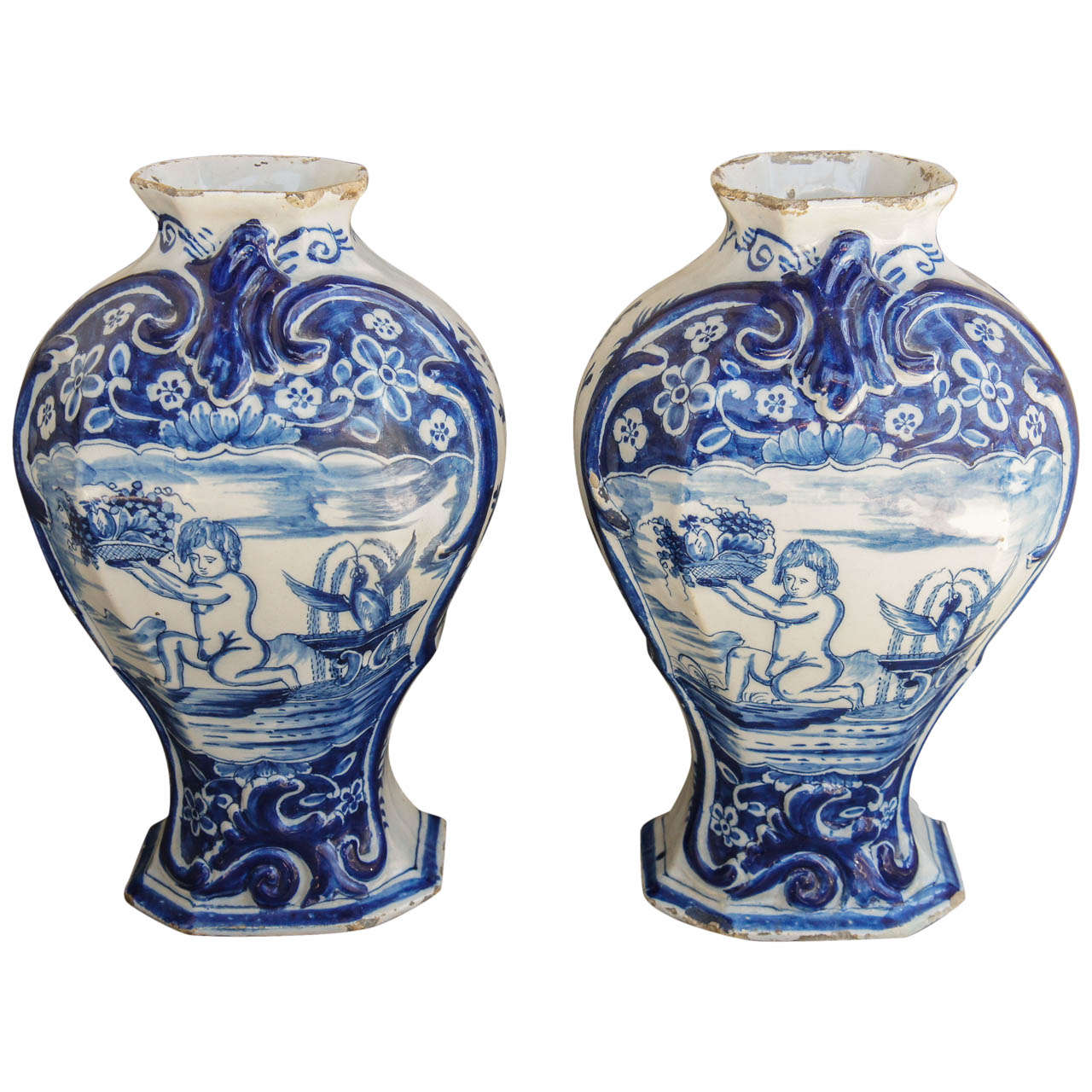Two  18th Century Delft Pottery Vases
