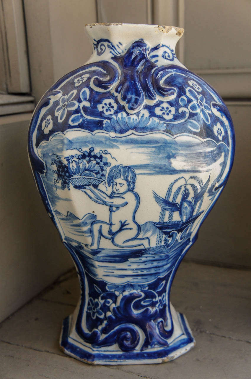 Dutch Two  18th Century Delft Pottery Vases