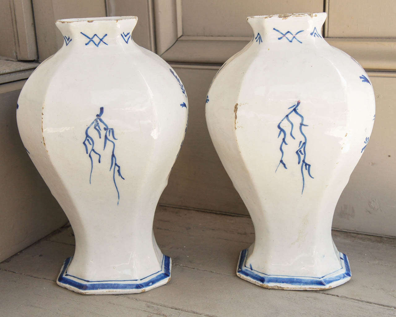 Earthenware Two  18th Century Delft Pottery Vases