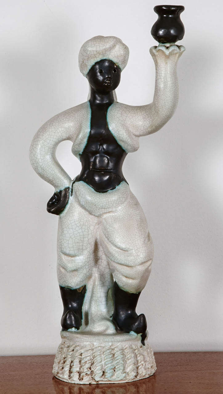 French Art Deco Ceramic Torchere by Georges Jouve, circa 1945, France