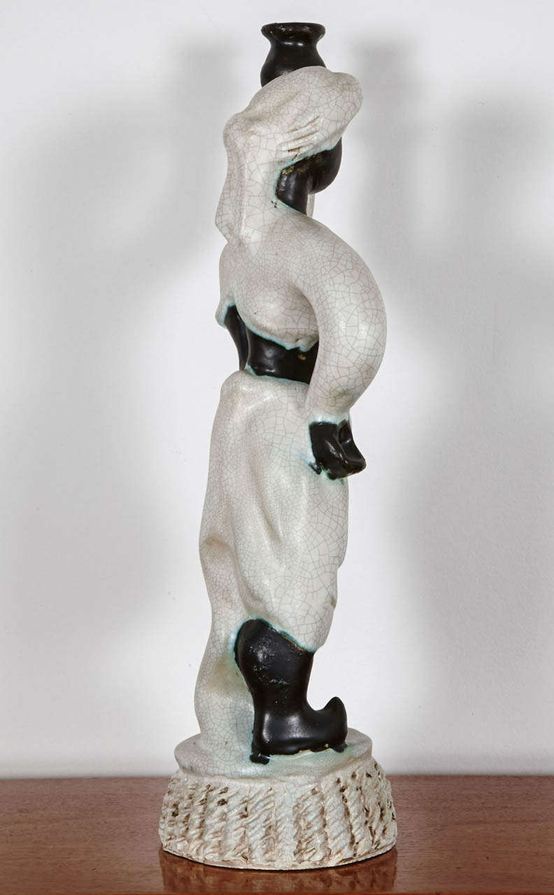 Art Deco Ceramic Torchere by Georges Jouve, circa 1945, France In Excellent Condition In Paris, FR