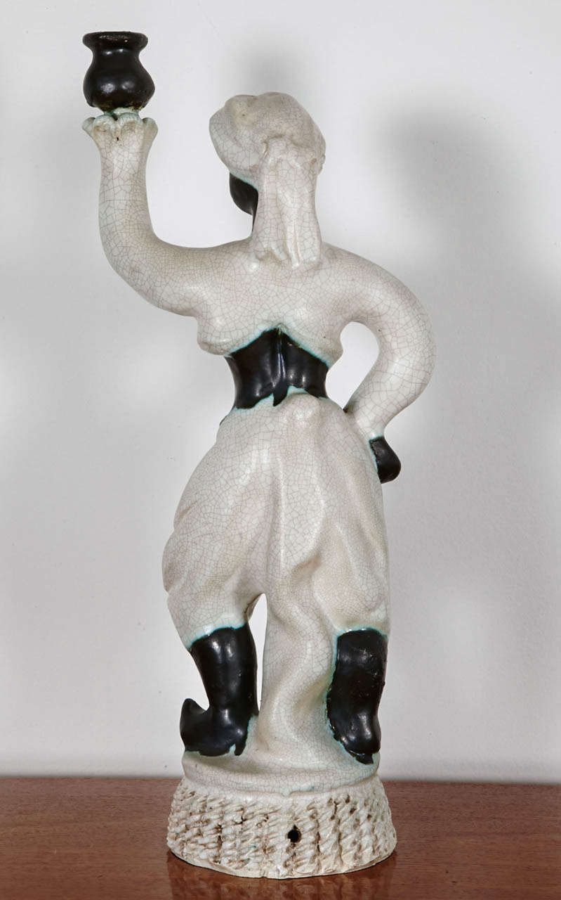 Mid-20th Century Art Deco Ceramic Torchere by Georges Jouve, circa 1945, France