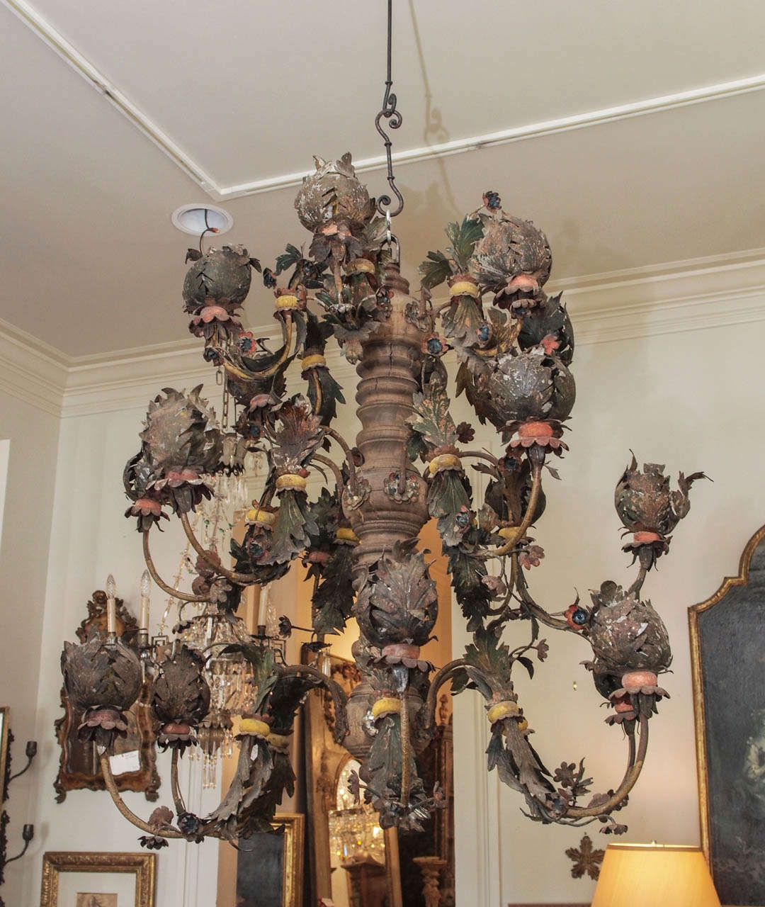 Monumental 18th Century Tole and Wood Chandelier