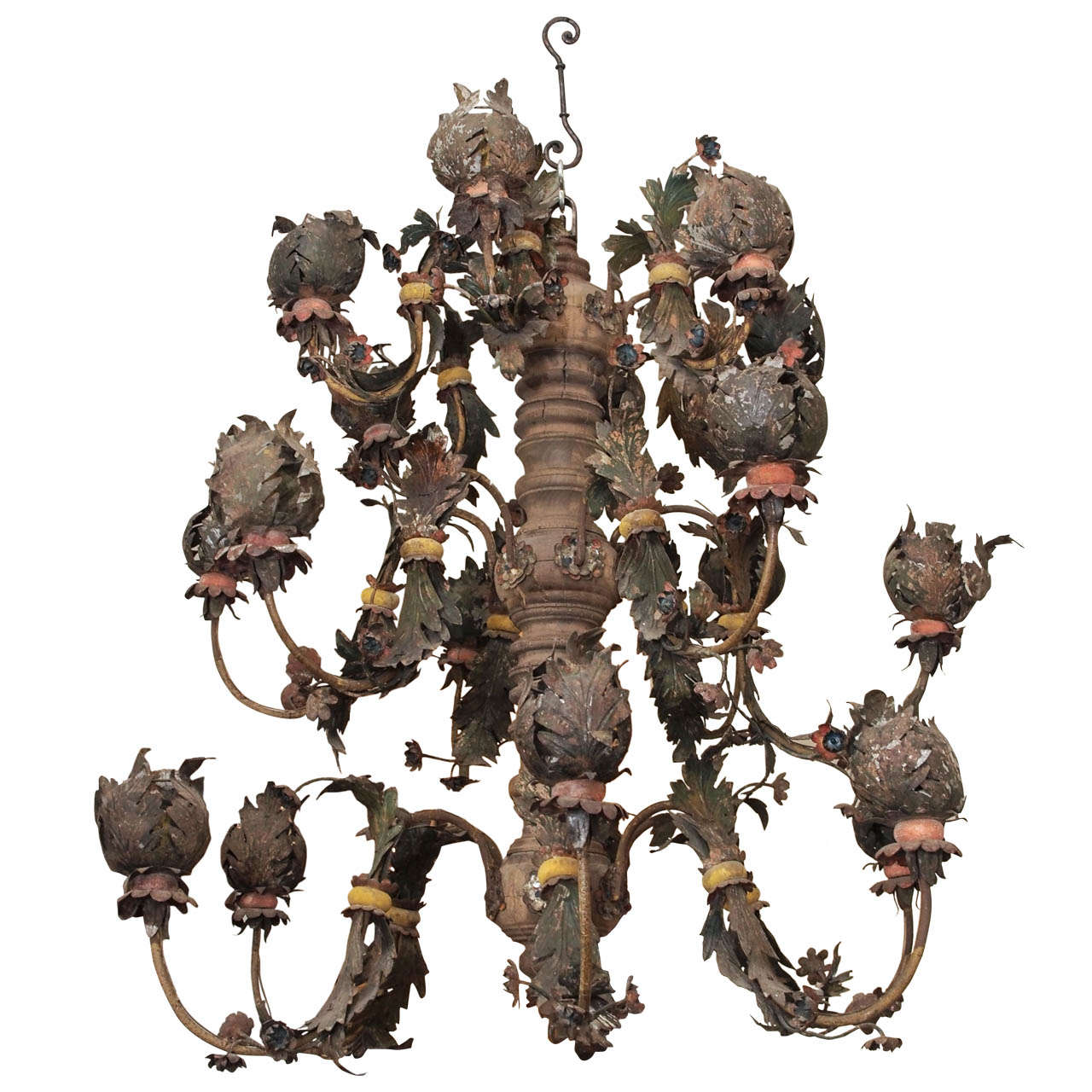 Monumental 18th Century Tole and Wood Chandelier For Sale