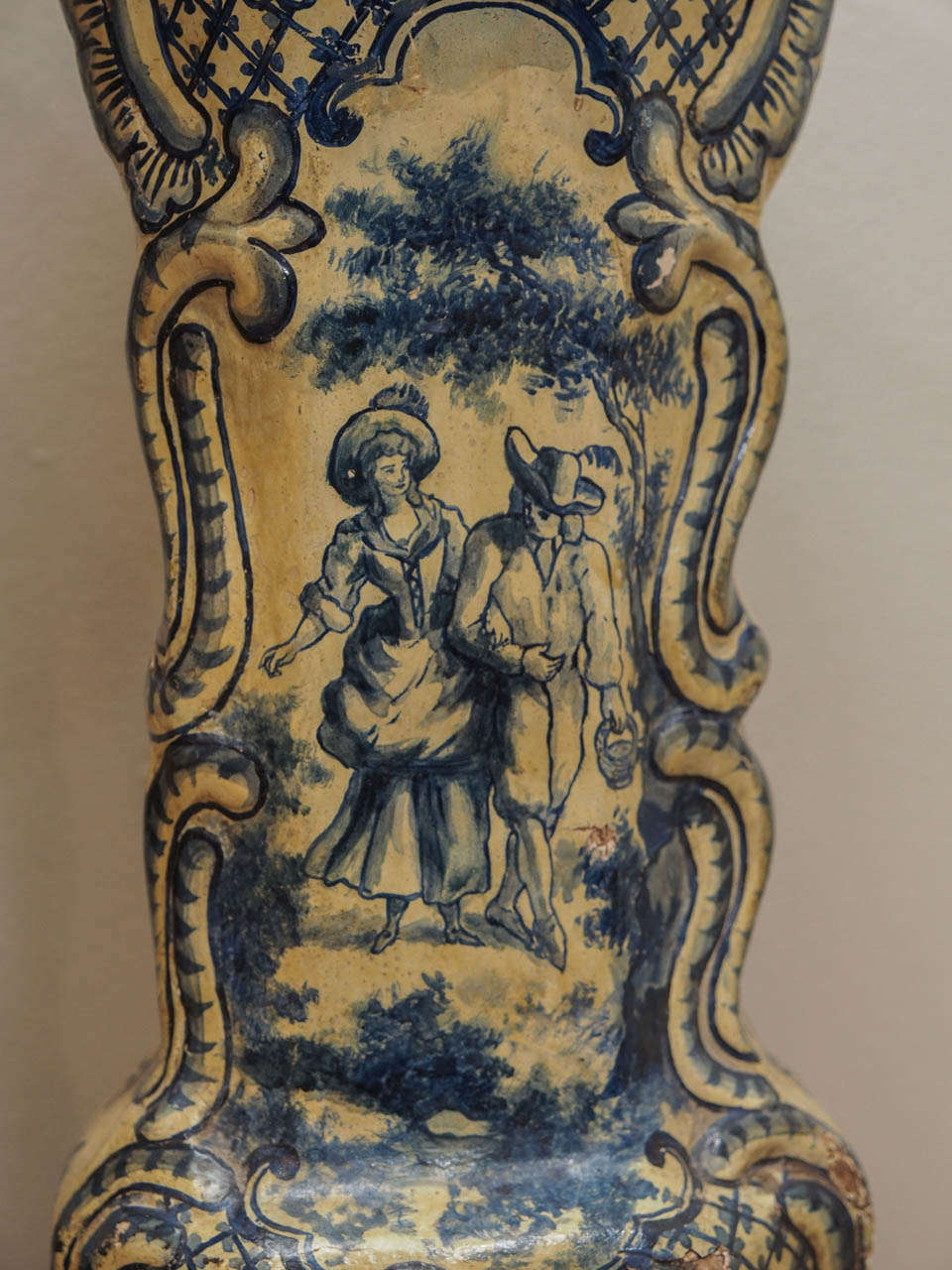 Baroque Rare Pair of Papier Mache Blue and White Vases