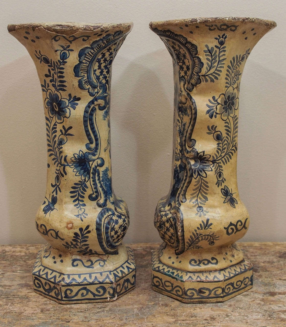 18th Century and Earlier Rare Pair of Papier Mache Blue and White Vases