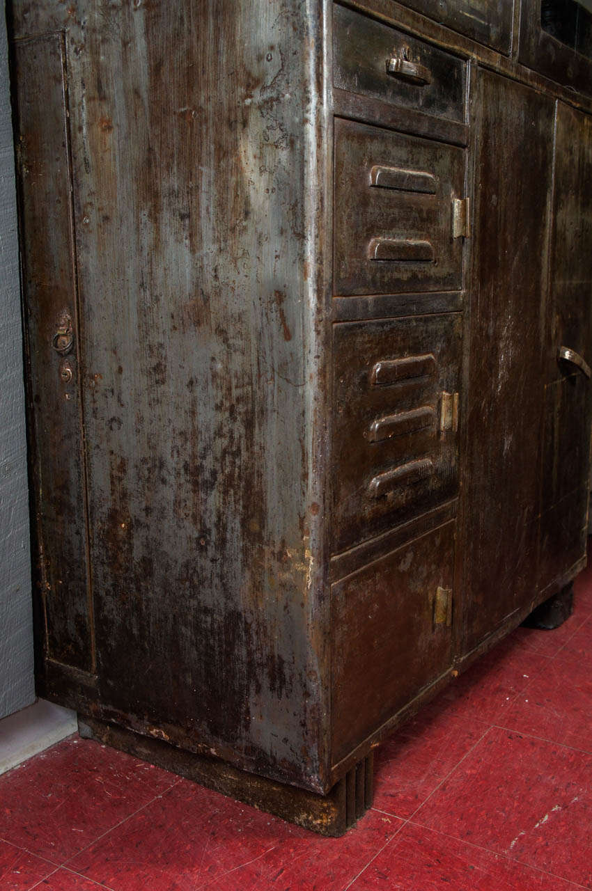 Vintage Industrial Metal Storage Cabinet In Distressed Condition In Sheffield, MA
