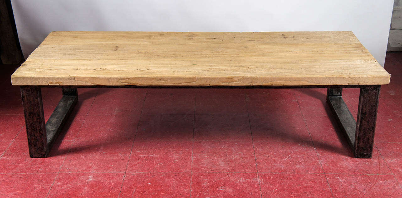 Rustic Industrial-Style Teak Wood Coffee Table