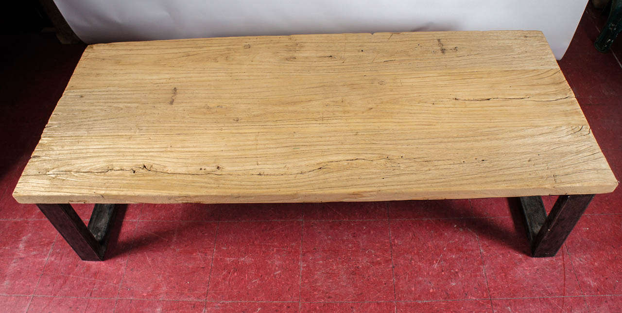 Industrial-Style Teak Wood Coffee Table In Good Condition In Sheffield, MA