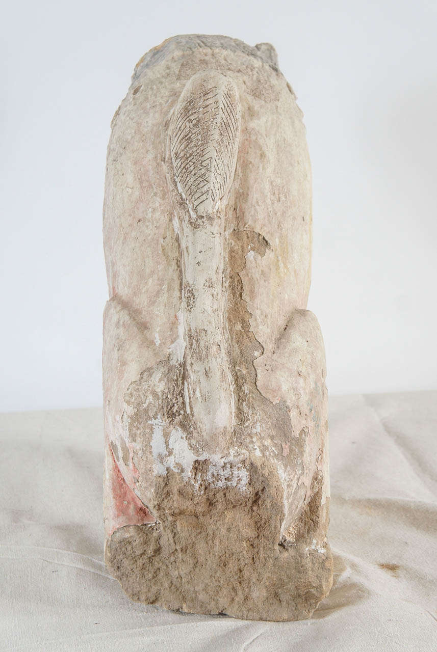 Primitive Crouching Painted Stone Lion Statue 2