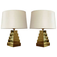 Pair of Unusual Brass Pyramid Lamps