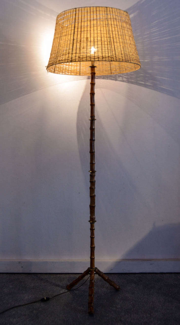 Mid-Century Modern Jacques Adnet Modern Floor Lamp in Bamboo circa 1950