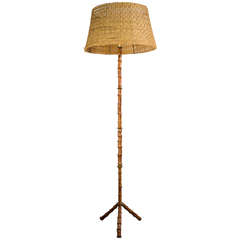 Jacques Adnet Modern Floor Lamp in Bamboo circa 1950