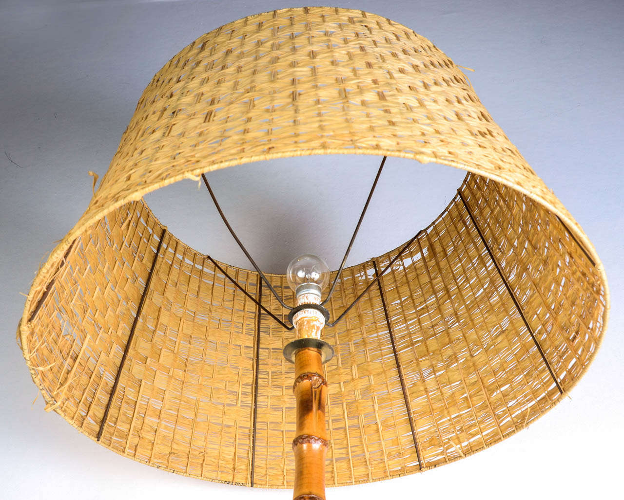 Jacques Adnet Modern Floor Lamp in Bamboo circa 1950 1