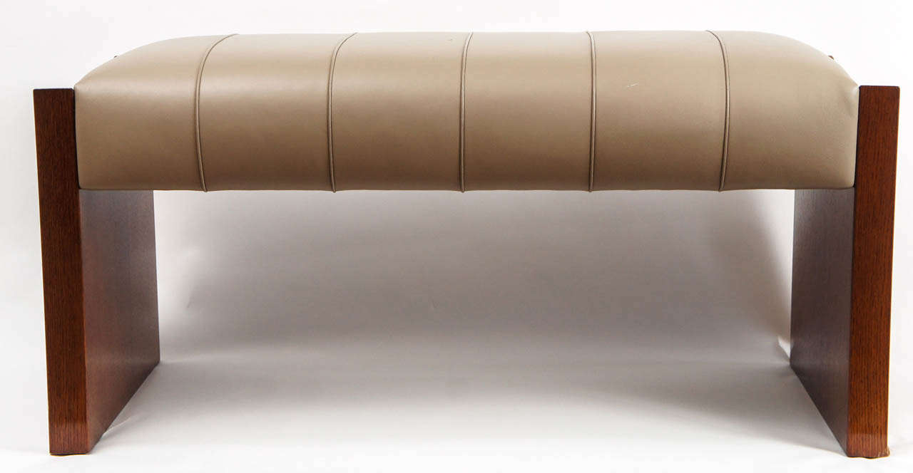 Late 20th Century Upholstered Leather Bench with Wooden Sides