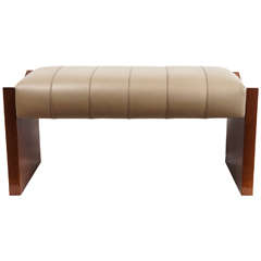 Late 20th Century Upholstered Leather Bench with Wooden Sides