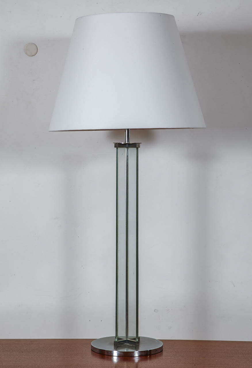 French High Glass Table Lamp by Jacques Adnet, 1930