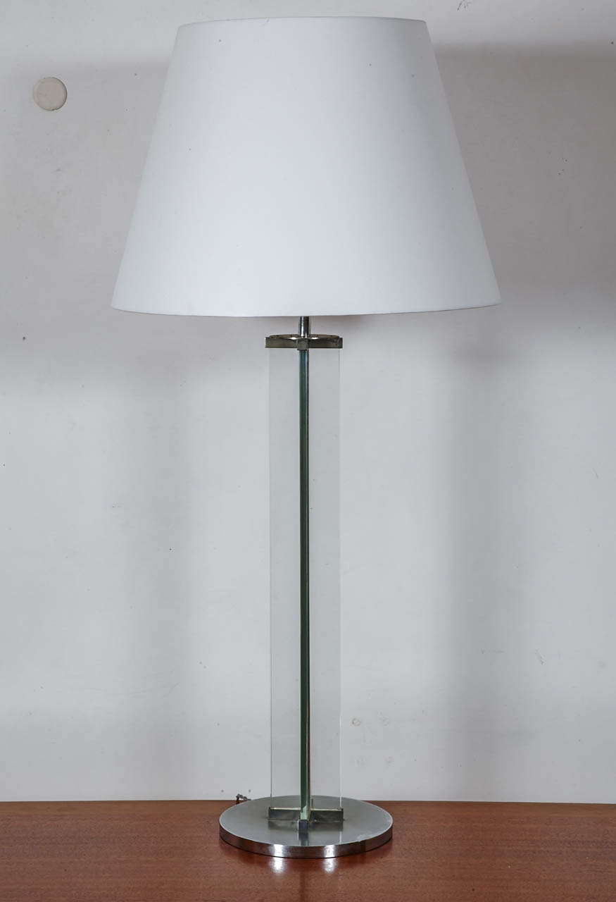 Mid-20th Century High Glass Table Lamp by Jacques Adnet, 1930