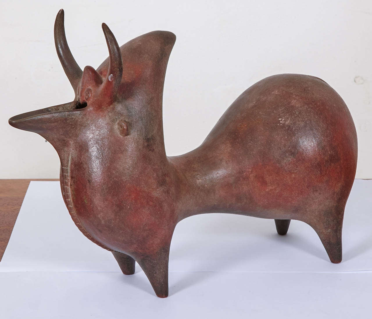 Brown Ceramic as Stylized Bull by François Raty, circa 1950 In Fair Condition In Paris, FR