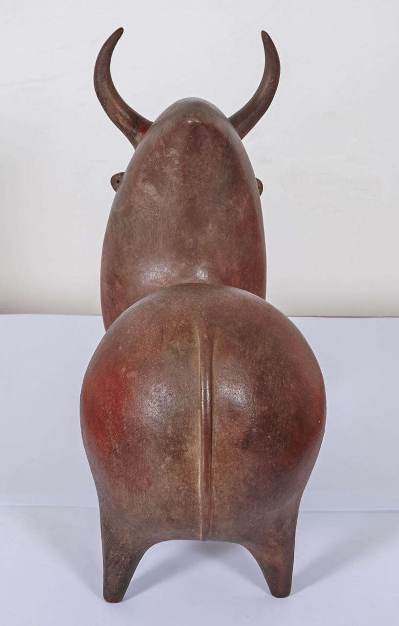 Mid-20th Century Brown Ceramic as Stylized Bull by François Raty, circa 1950