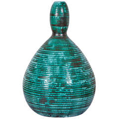 Green and black ceramic bowl vase, Primavera, 1930's