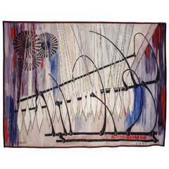 Vintage 1950s tapestry signed Dudant - De Wit