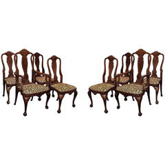 Eight Antique19th Century English Burl Walnut Queen Anne Style Dining Chairs