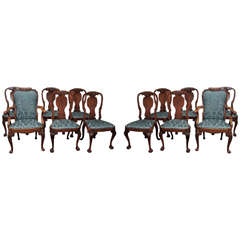 Set of 12 Antique Walnut Queen Anne Style DIning Chairs circa 1865-1885