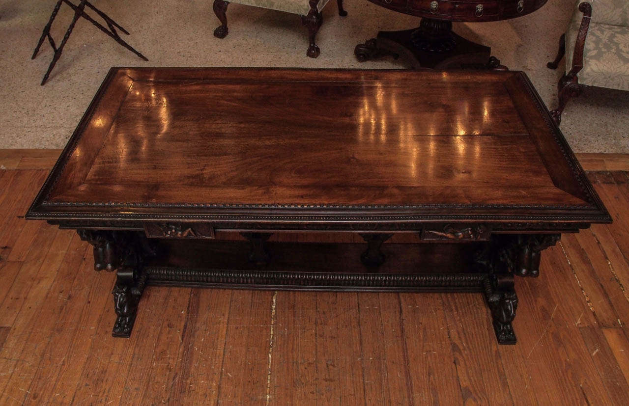 Early 19th Century Antique Carved Walnut Renaissance Trestle Table 1
