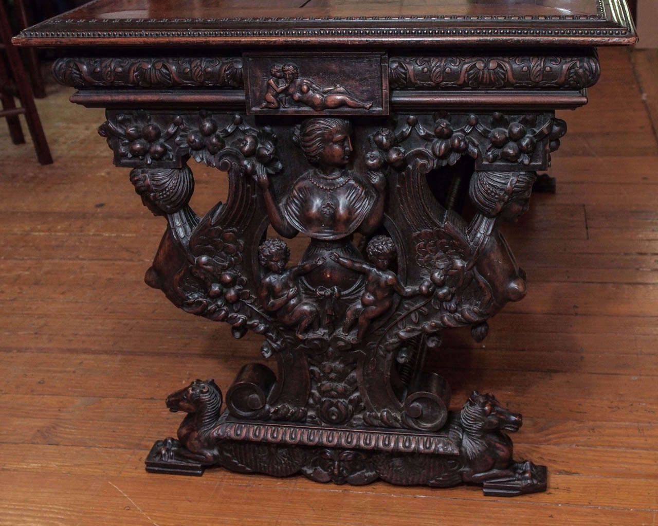 Early 19th Century Antique Carved Walnut Renaissance Trestle Table 4