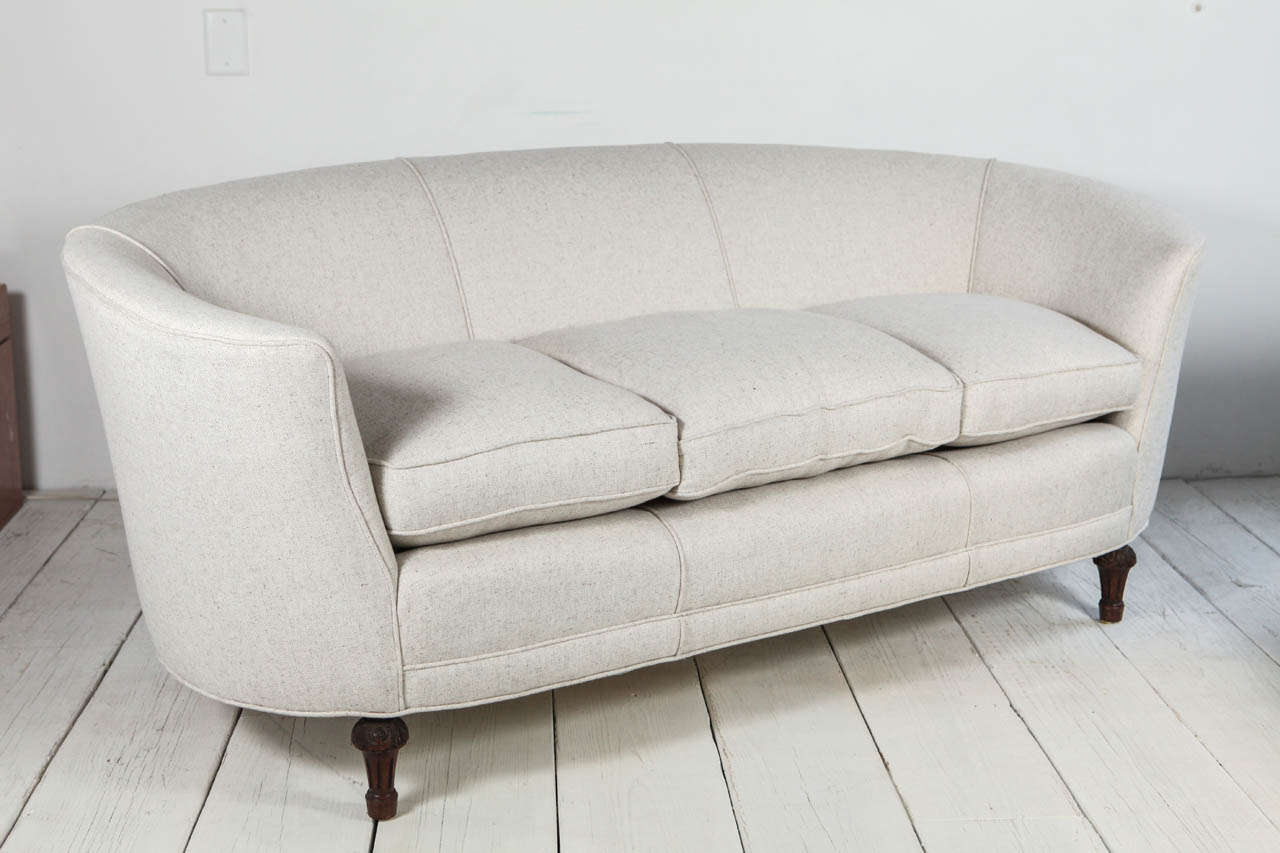 Oval Back Curved Sofa in Cream Linen 1