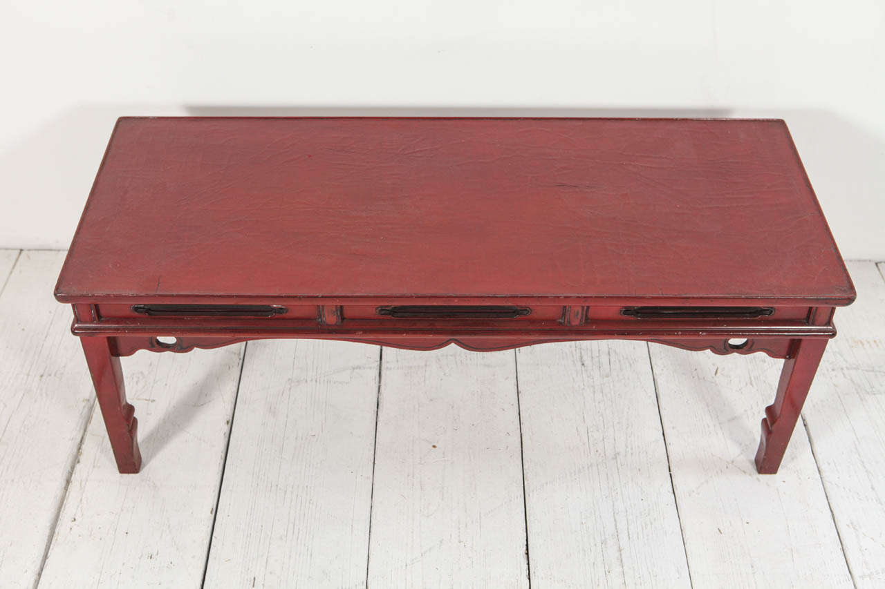 Red Lacquer Chinese Bench / Coffee Table In Excellent Condition In Los Angeles, CA