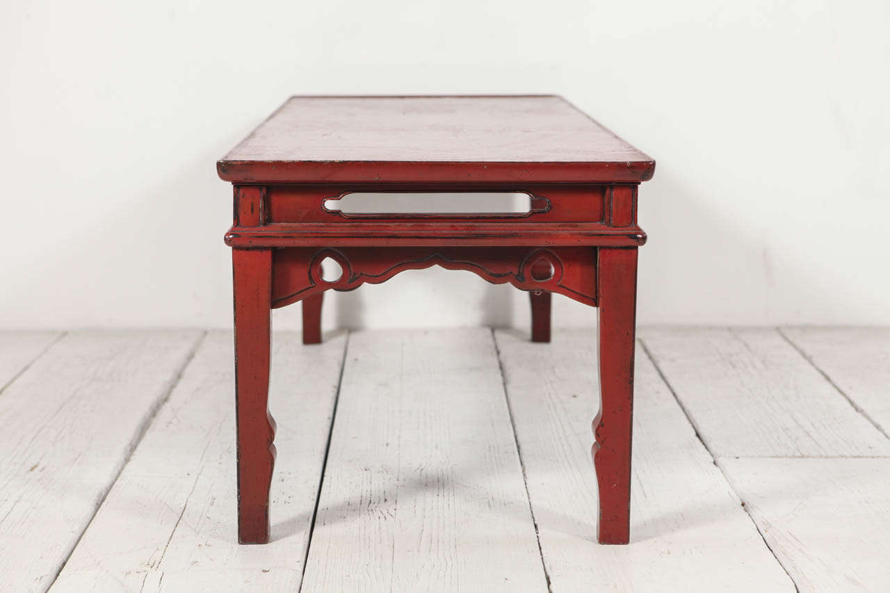 Mid-20th Century Red Lacquer Chinese Bench / Coffee Table