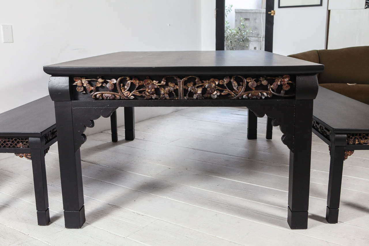 Mid-20th Century Carved Oriental Table and Benches