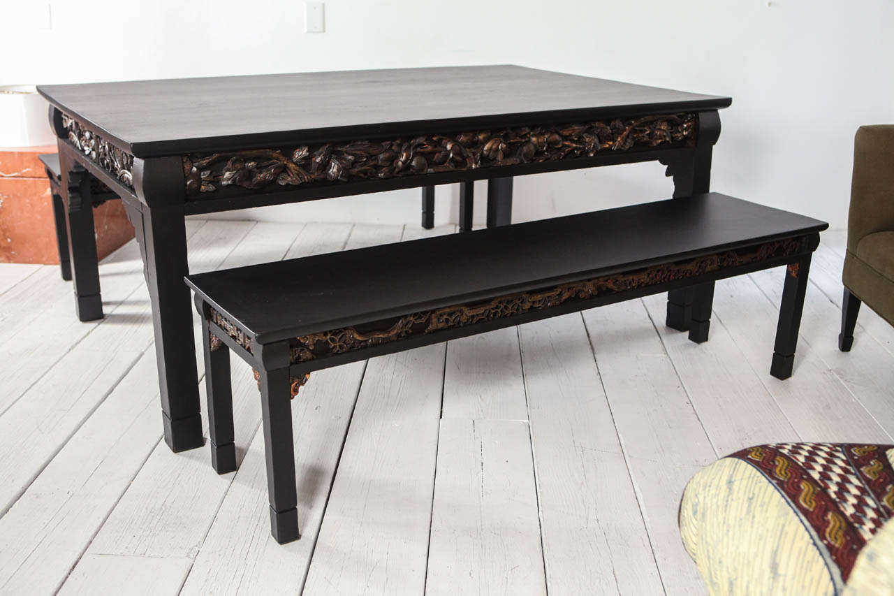 Carved Oriental Table and Benches 3