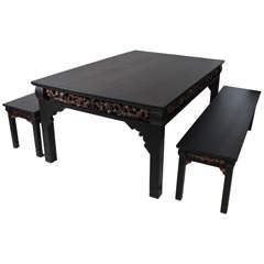 Carved Oriental Table and Benches