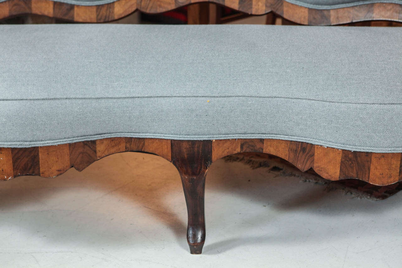 Marquetry Settee in Blue Linen 1