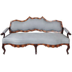 Marquetry Settee in Blue Linen