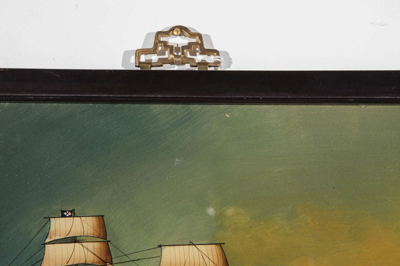 Unknown Reverse Painting of Ship on Glass
